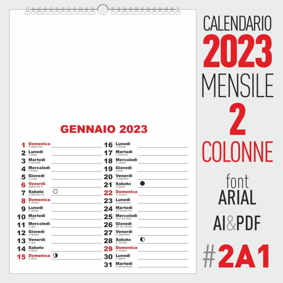 Calendario Mensile 2 Colonne Ecalendario 0969