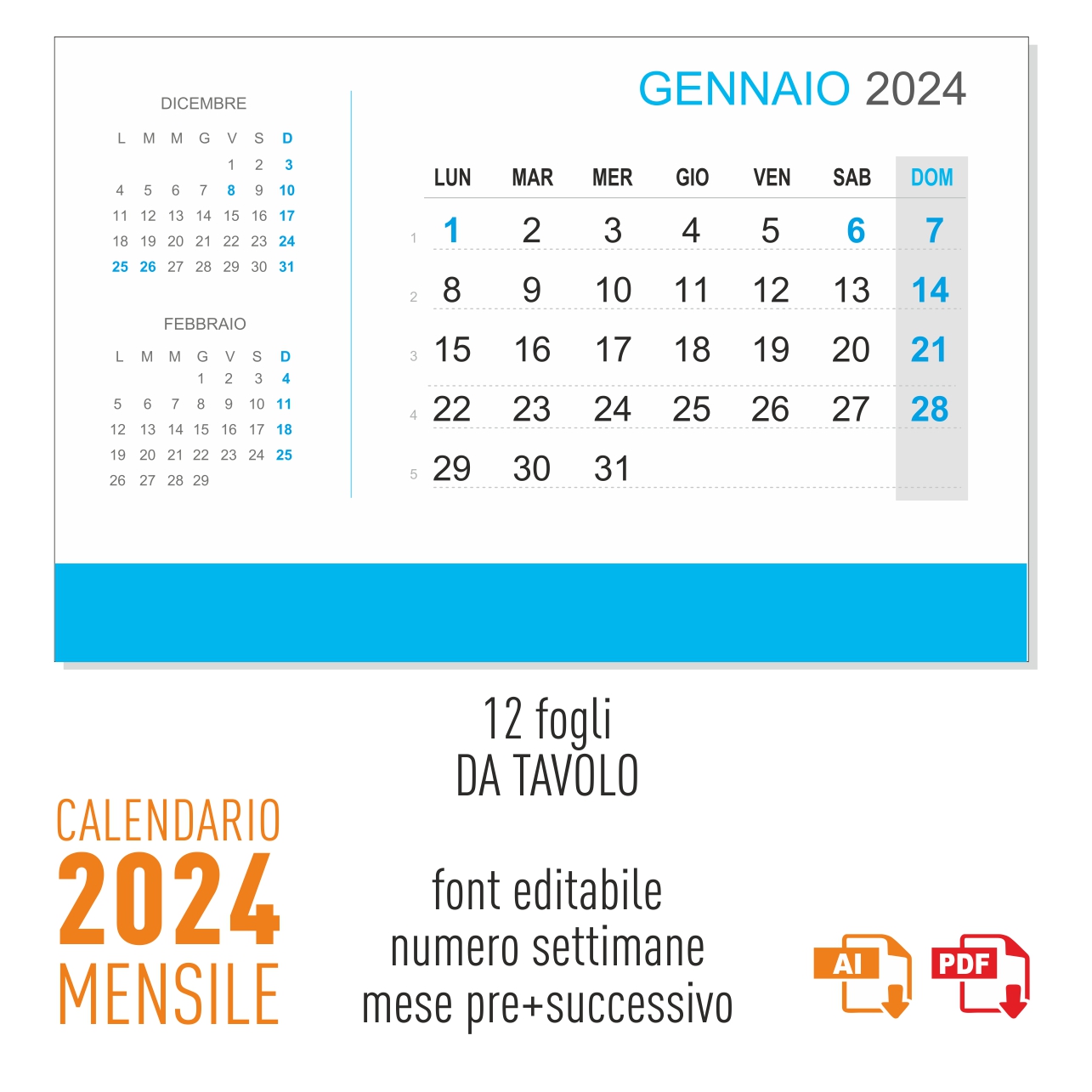 Calendario da parete 2024 in PDF gratis