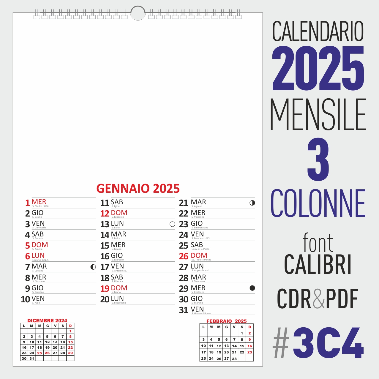 calendario 2025 mensile